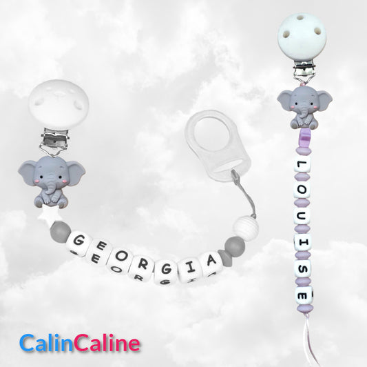 Attache Sucette A Perles En Silicone | Prénom Personnalisée | Baby Eléphant