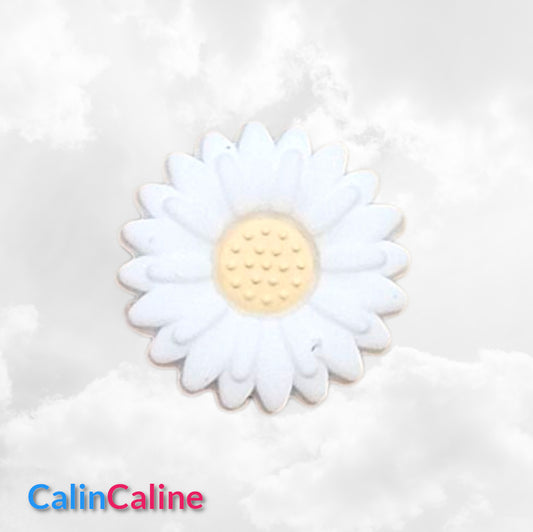 Attache Sucette A Perles En Silicone | Prénom Personnalisée | Fleur Blanche