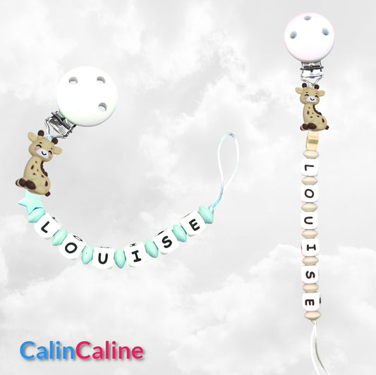 Attache Sucette A Perles En Silicone | Prénom Personnalisée | Girafe