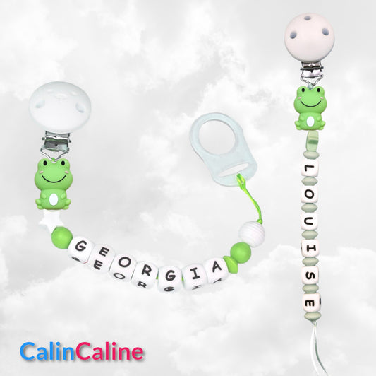 Attache Sucette A Perles En Silicone | Prénom Personnalisée | Grenouille