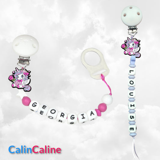 Attache Sucette A Perles En Silicone | Prénom Personnalisée | Licorne Colorée