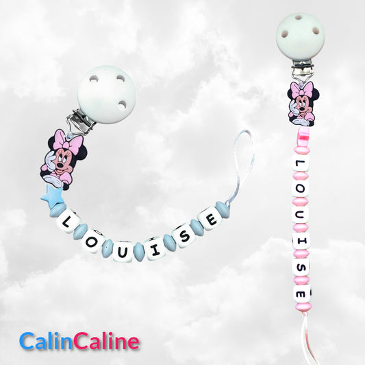 Attache Sucette A Perles En Silicone | Prénom Personnalisée | Minnie Portrait