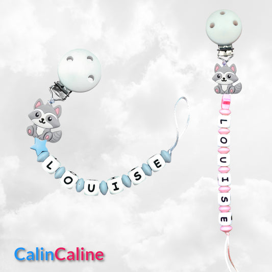 Attache Sucette A Perles En Silicone | Prénom Personnalisée | Raton Laveur