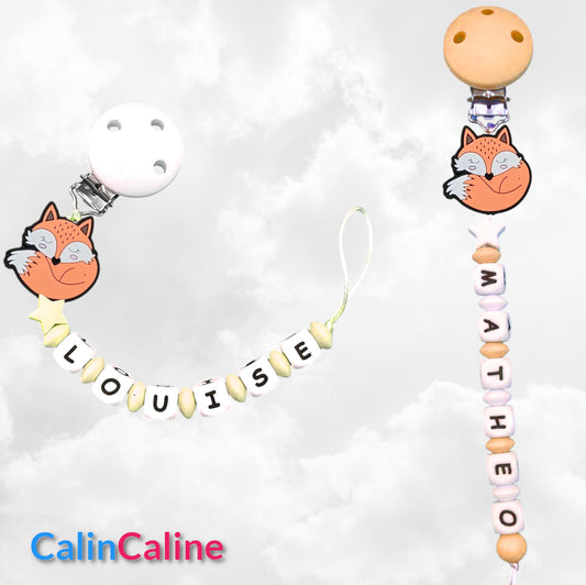 Attache Sucette A Perles En Silicone | Prénom Personnalisée | Renard Endormi