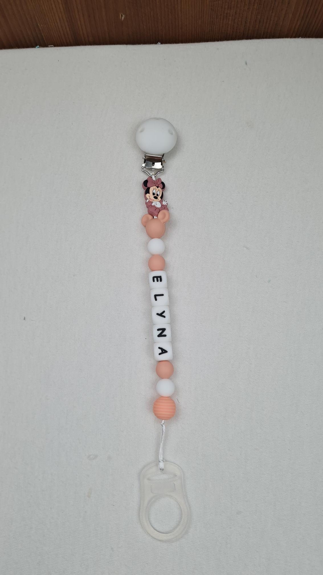Attache Sucette A Perles En Silicone | Prénom Personnalisée | Minnie