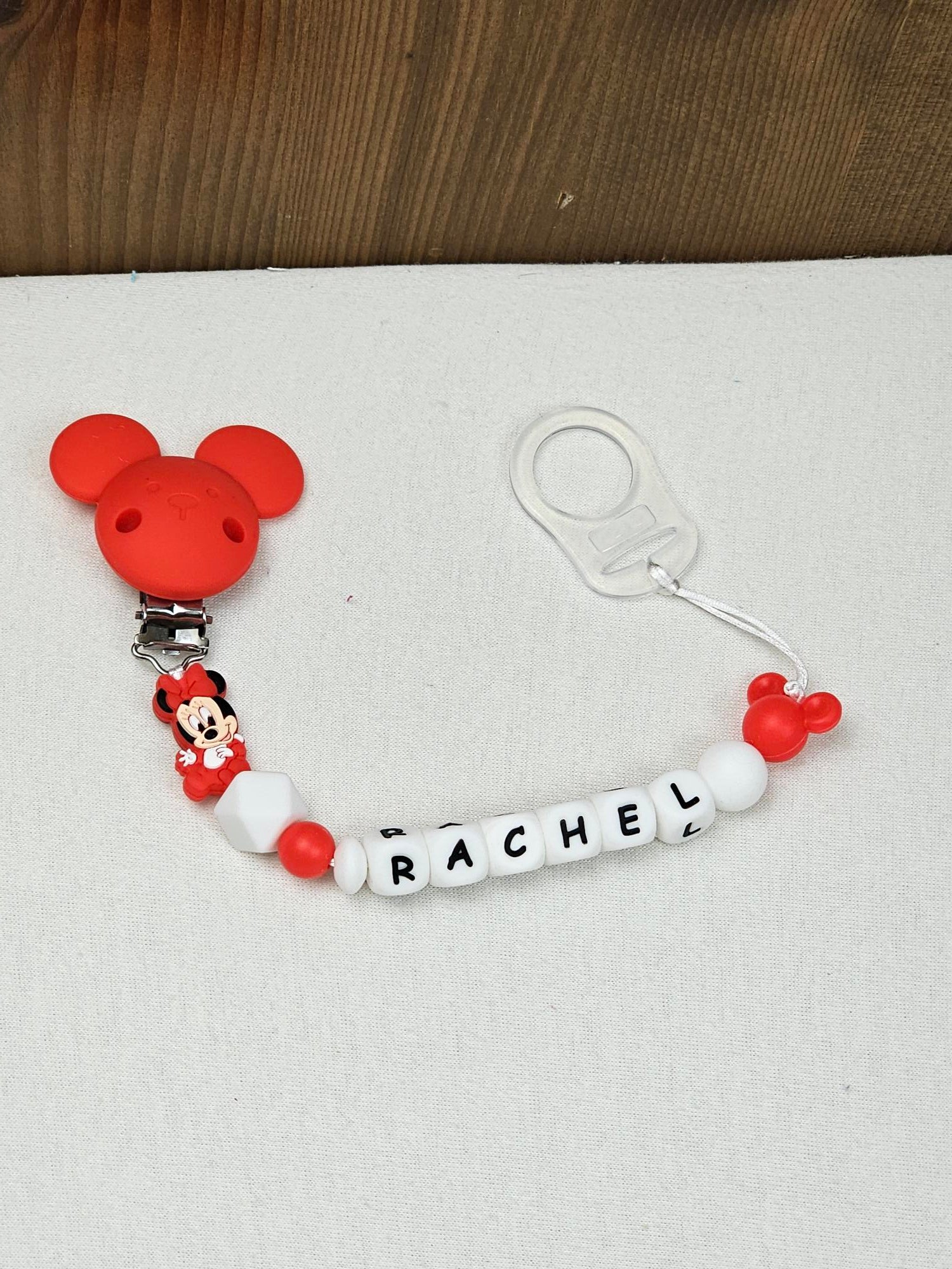 Attache Sucette A Perles En Silicone | Prénom Personnalisée | Minnie - Calincaline.be