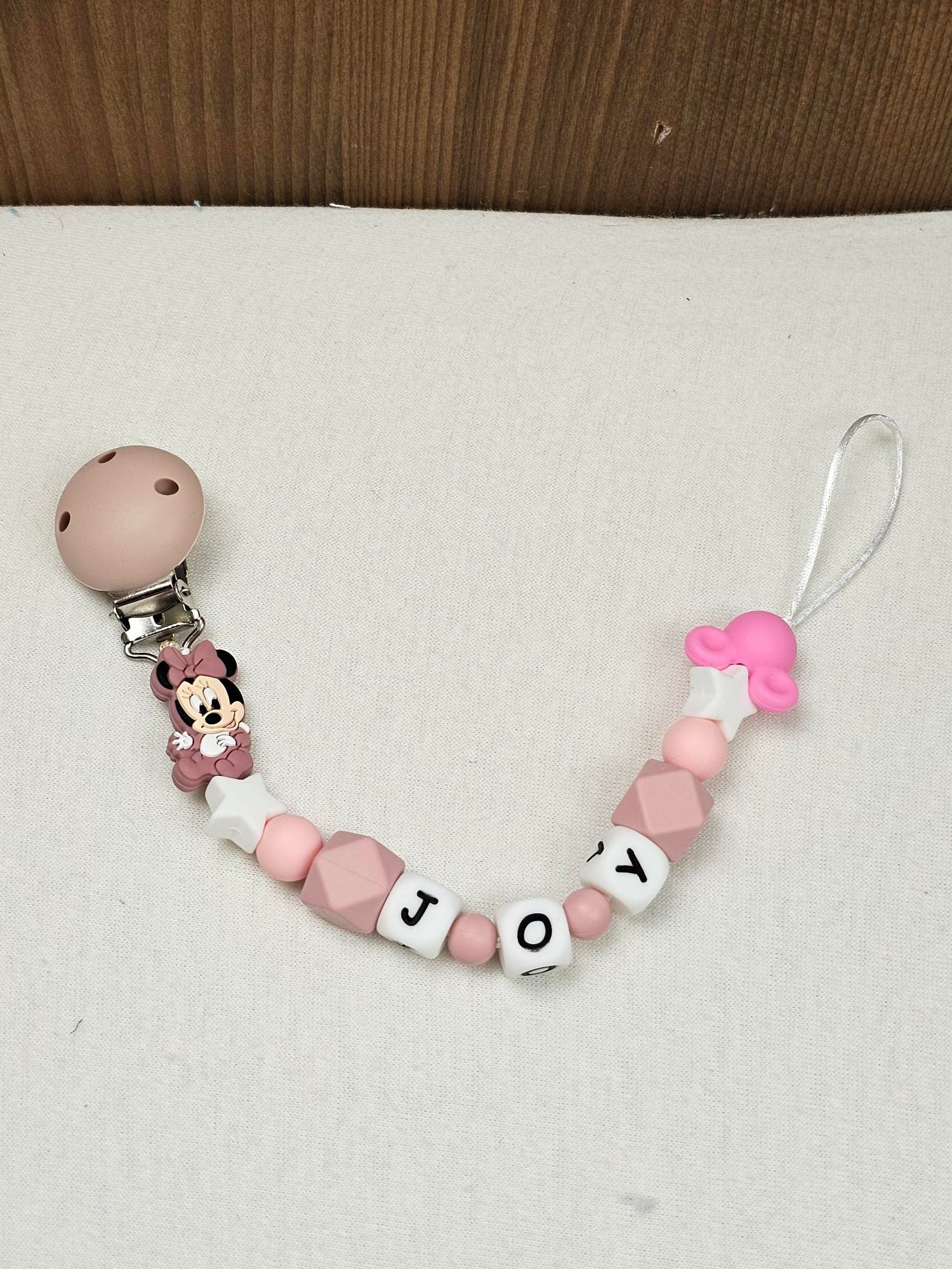 Attache Sucette A Perles En Silicone | Prénom Personnalisée | Minnie - Calincaline.be