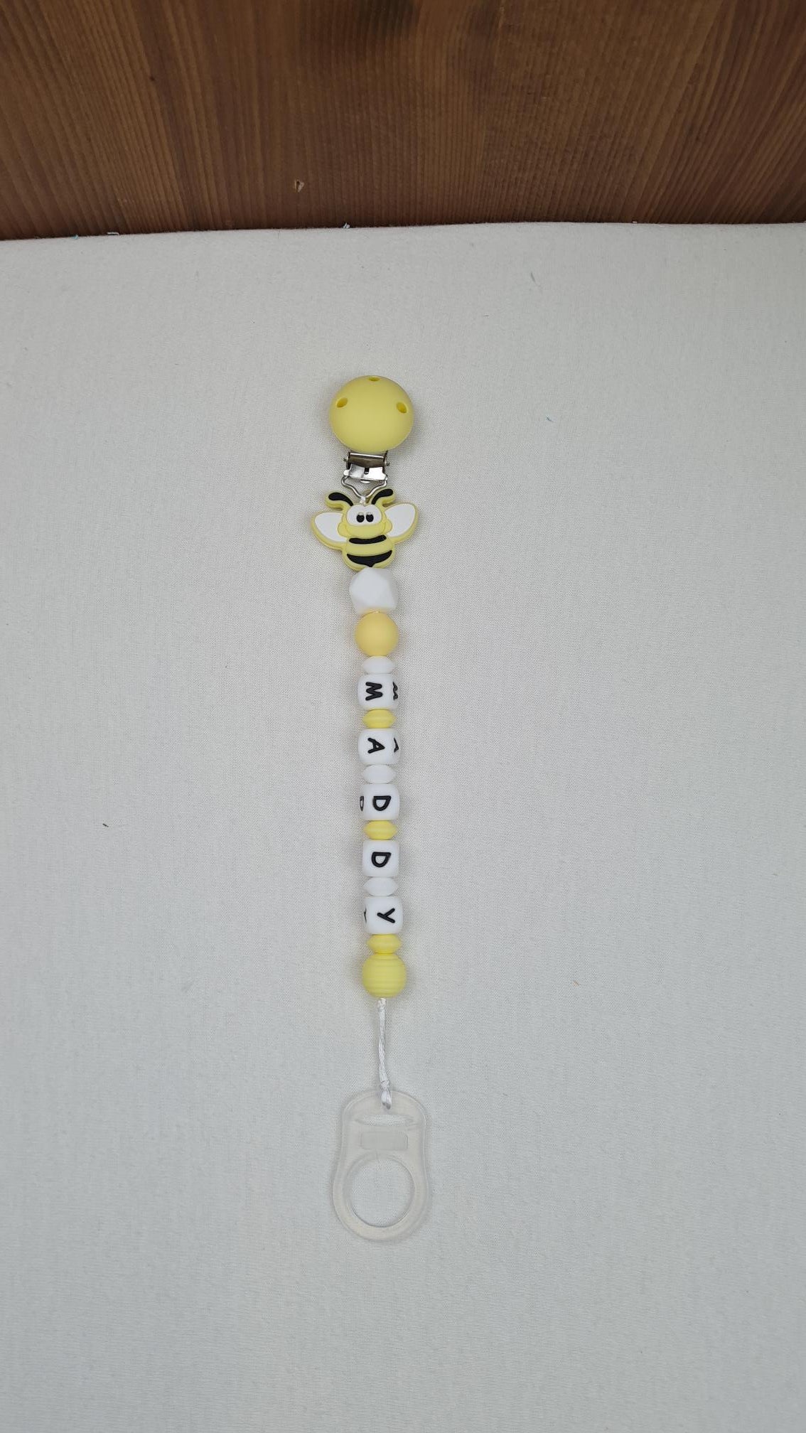 Attache Sucette A Perles En Silicone | Prénom Personnalisée | Abeille