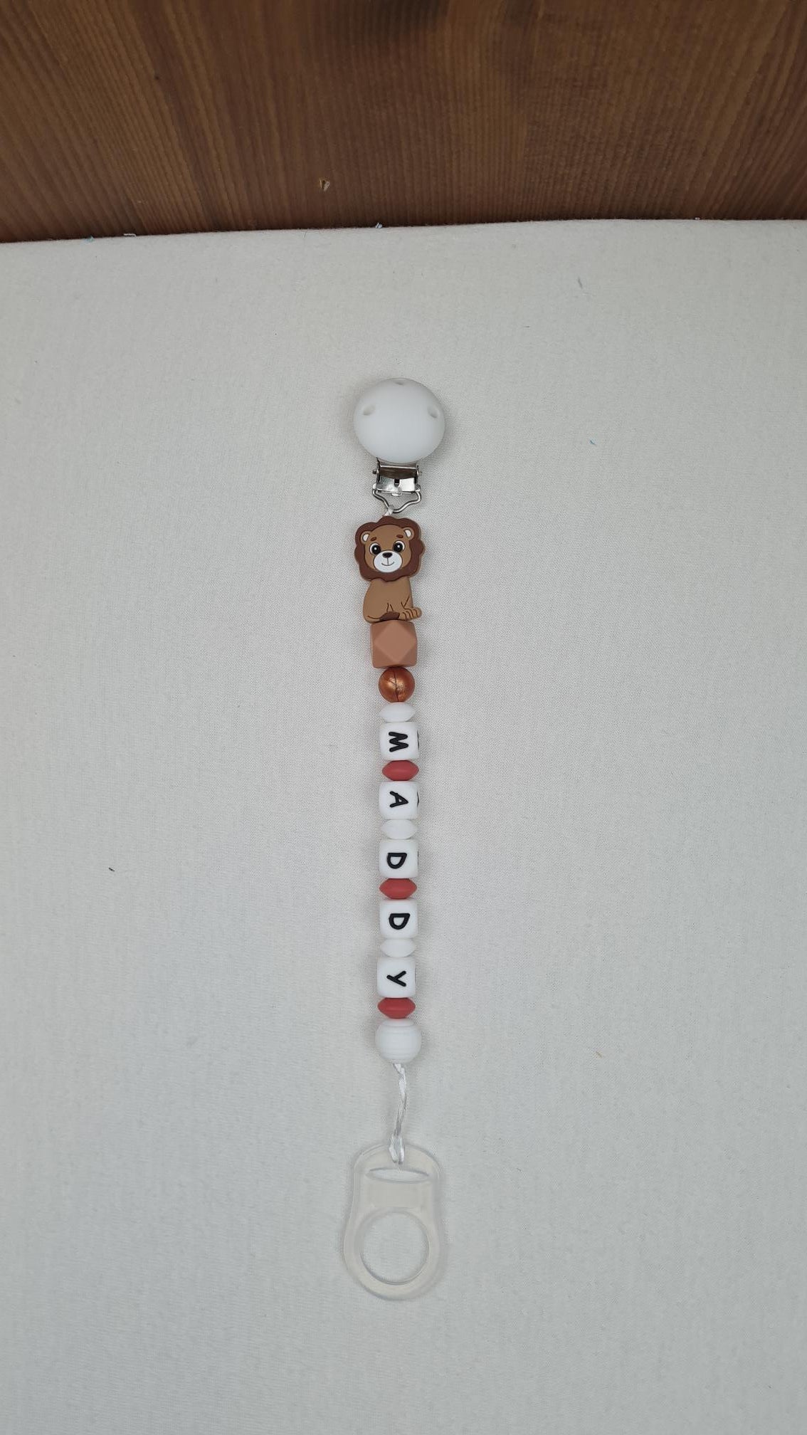 Attache Sucette A Perles En Silicone | Prénom Personnalisée | Lion