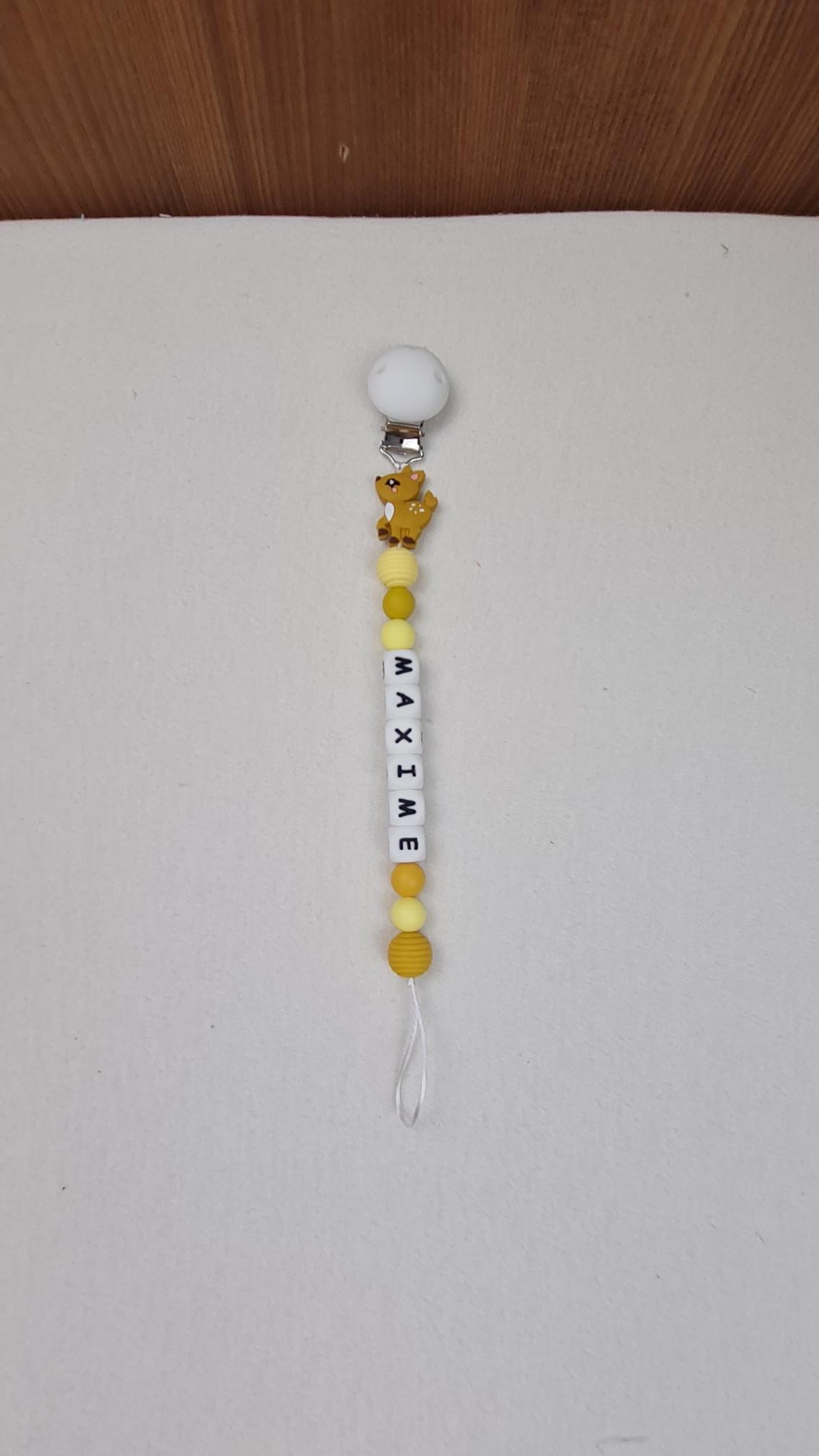 Attache Sucette A Perles En Silicone | Prénom Personnalisée | Biche - Calincaline.be