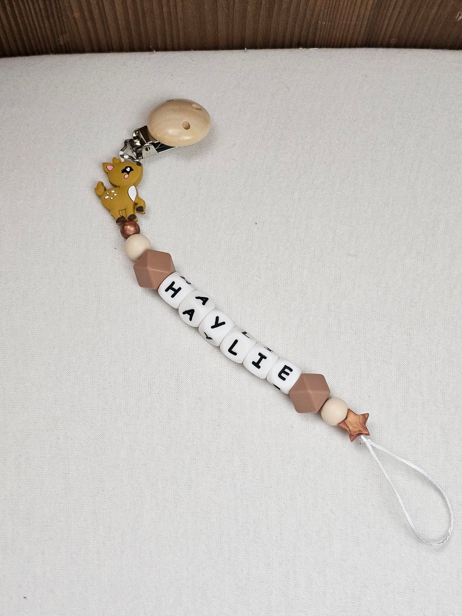 Attache Sucette A Perles En Silicone | Prénom Personnalisée | Biche - Calincaline.be