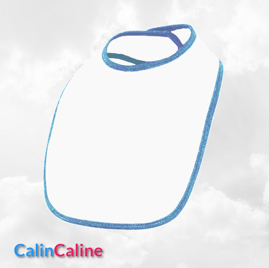 Bavoir Coton bébé blanc/bleu aqua personnalisé | Taille Unique | Figurine au choix