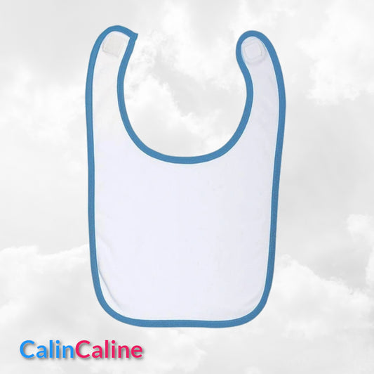 Bavoir Coton bébé blanc/bleu aqua personnalisé | Taille Unique | Figurine au choix