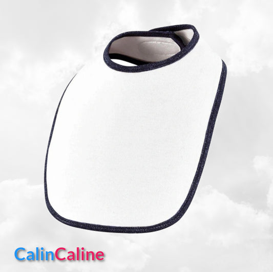 Bavoir Coton bébé blanc/bleu marine personnalisé | Taille Unique | Figurine au choix