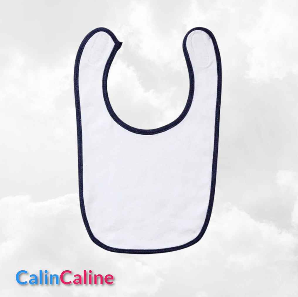 Bavoir Coton bébé blanc/bleu marine personnalisé | Taille Unique | Figurine au choix