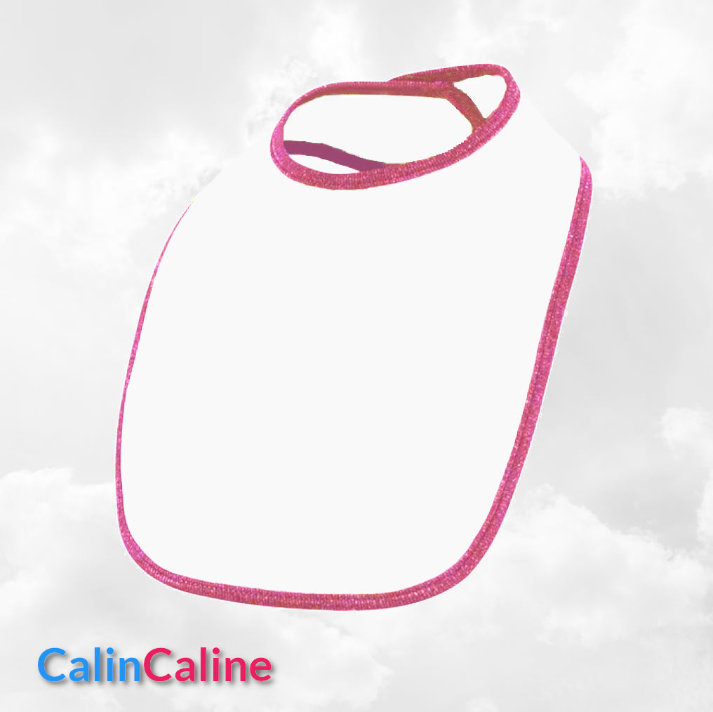 Bavoir Coton bébé blanc/fuchsia personnalisé | Taille Unique | Figurine au choix