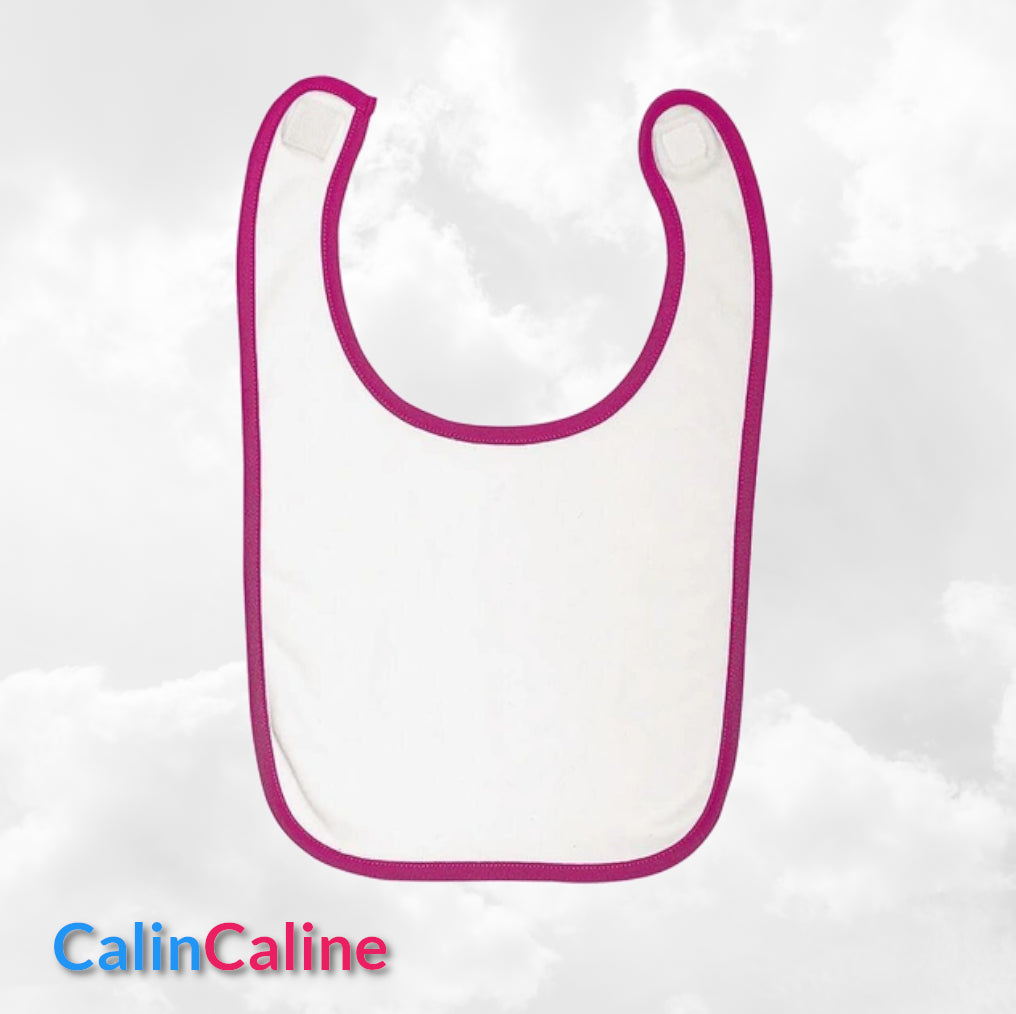 Bavoir Coton bébé blanc/fuchsia personnalisé | Taille Unique | Figurine au choix