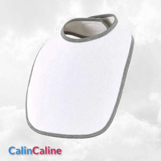 Bavoir Coton bébé blanc/gris chiné personnalisé | Taille Unique | Figurine au choix