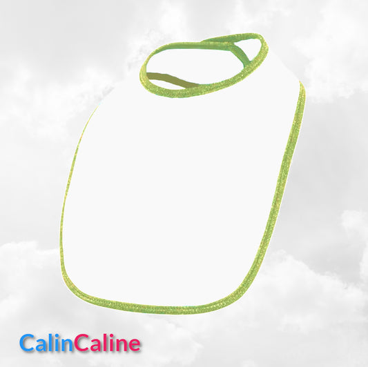 Bavoir Coton bébé blanc/vert pomme personnalisé | Taille Unique | Figurine au choix