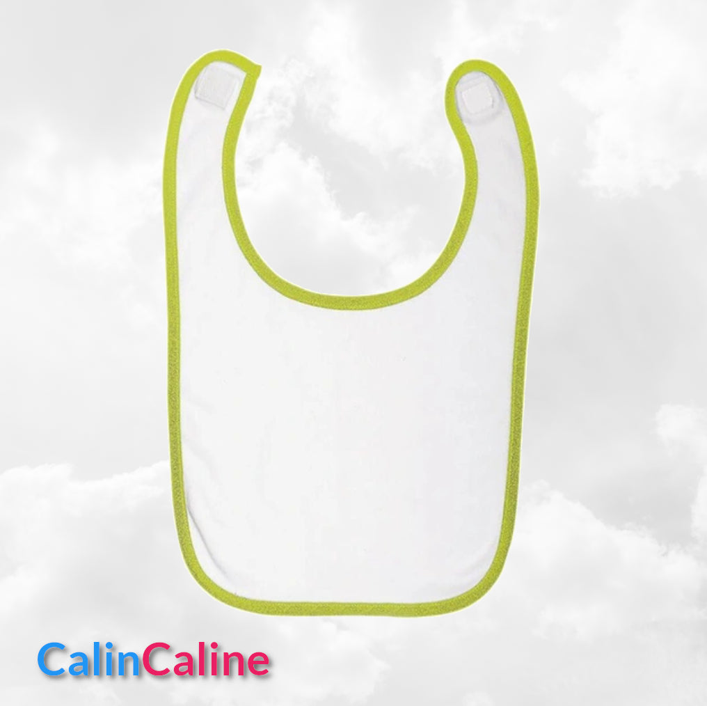 Bavoir Coton bébé blanc/vert pomme personnalisé | Taille Unique | Figurine au choix