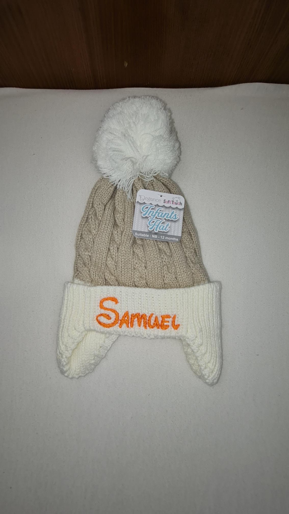 Bonnet Pompon Couvre Oreilles Café | 0 à 12 mois | Avec Prénom Brodé