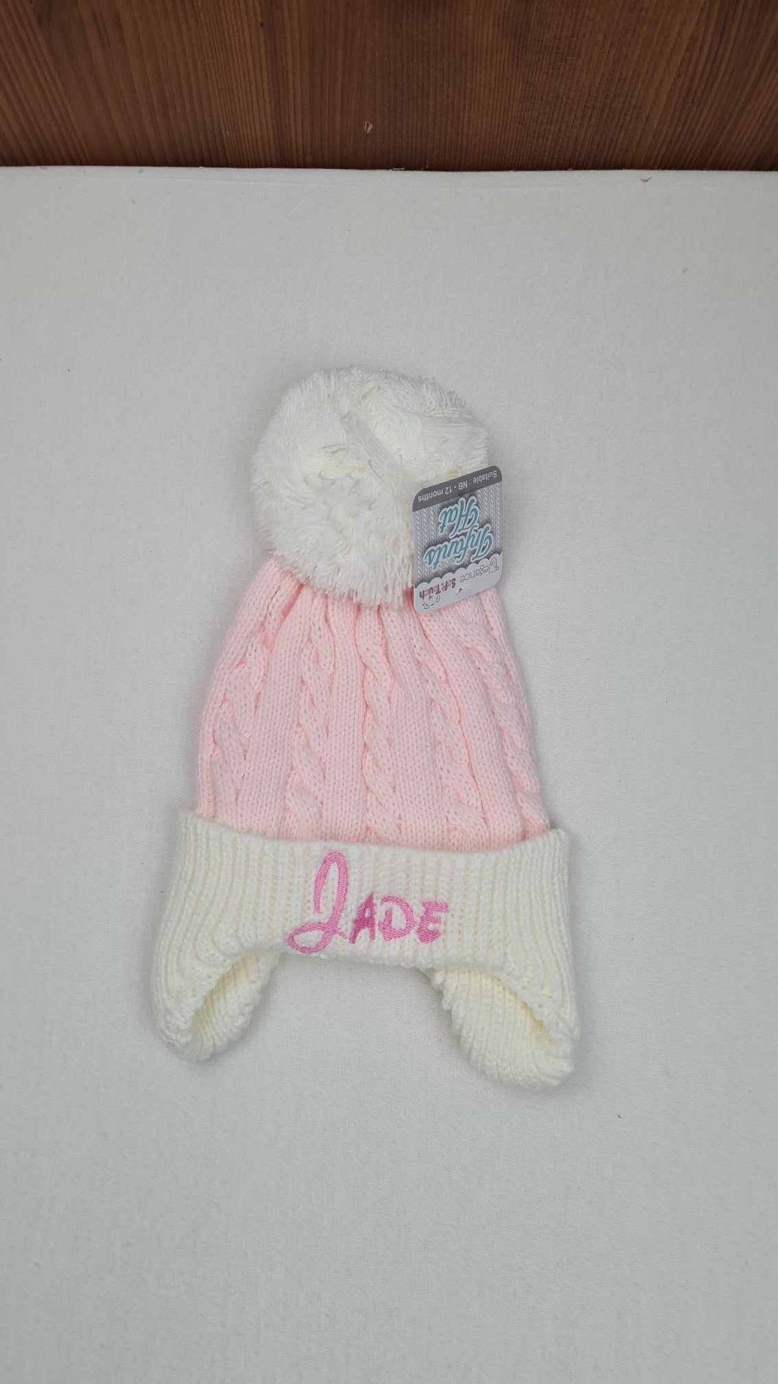 Bonnet Pompon Couvre Oreilles Rose | 0 à 12 mois | Avec Prénom Brodé
