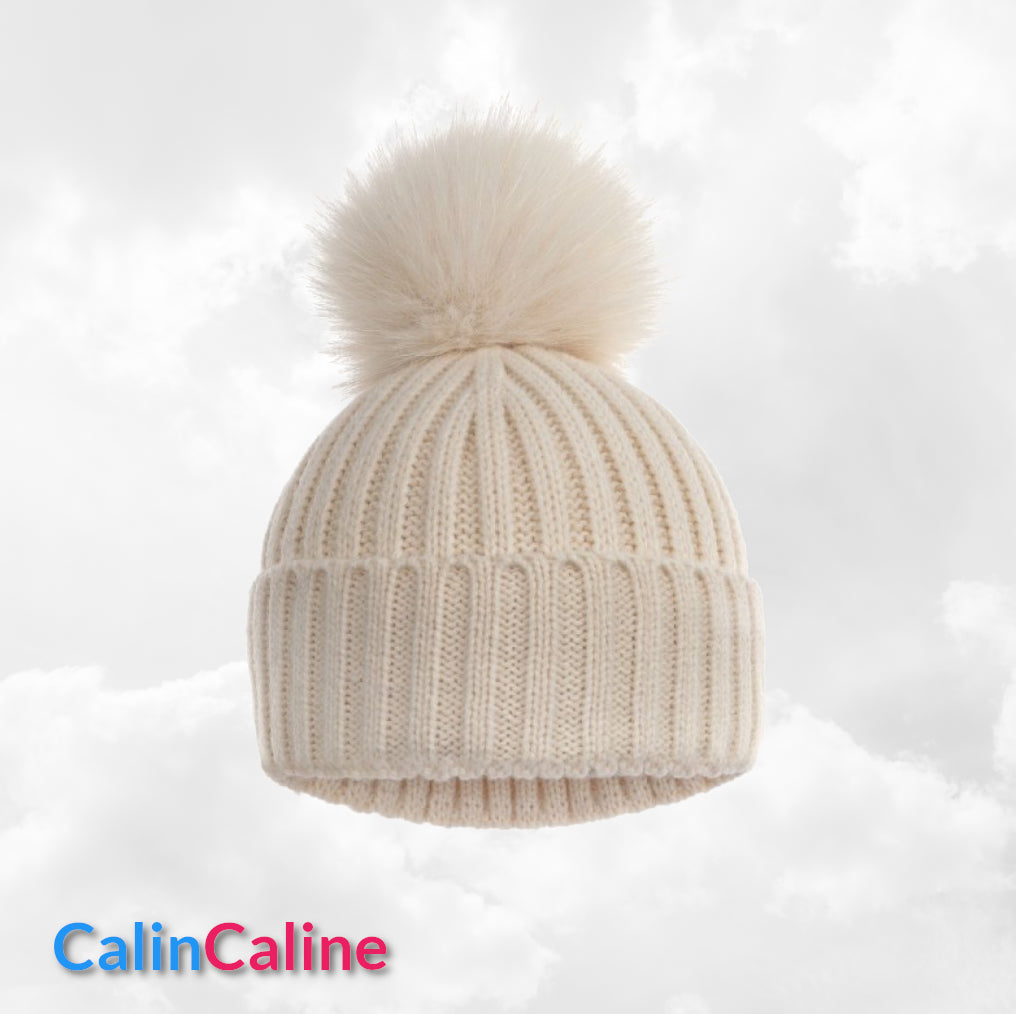 Bonnet Pompon Elégance Café | 0 à 12 mois | Avec Prénom Brodé