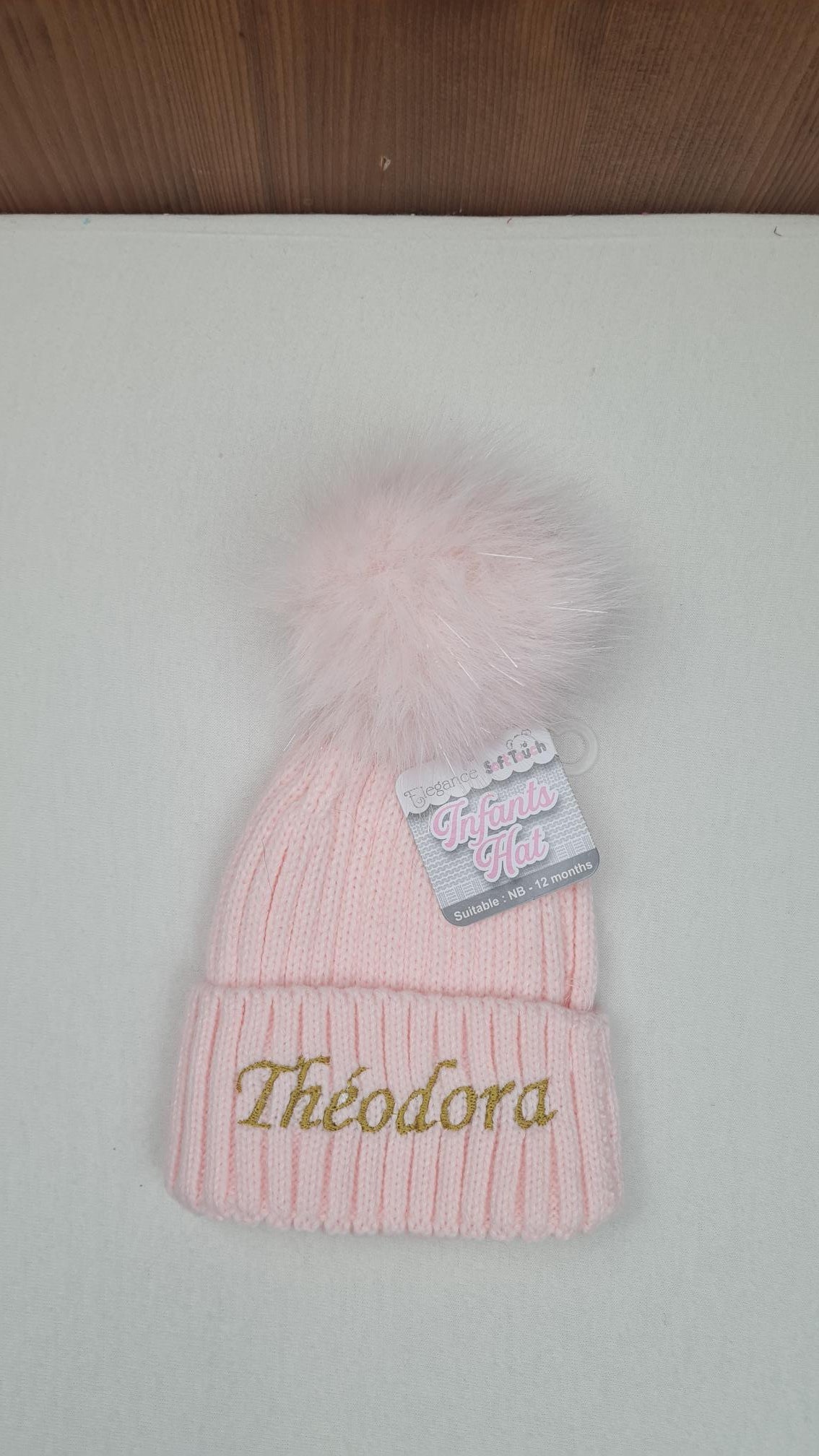 Bonnet Pompon Elégance Rose | 0 à 12 mois | Avec Prénom Brodé