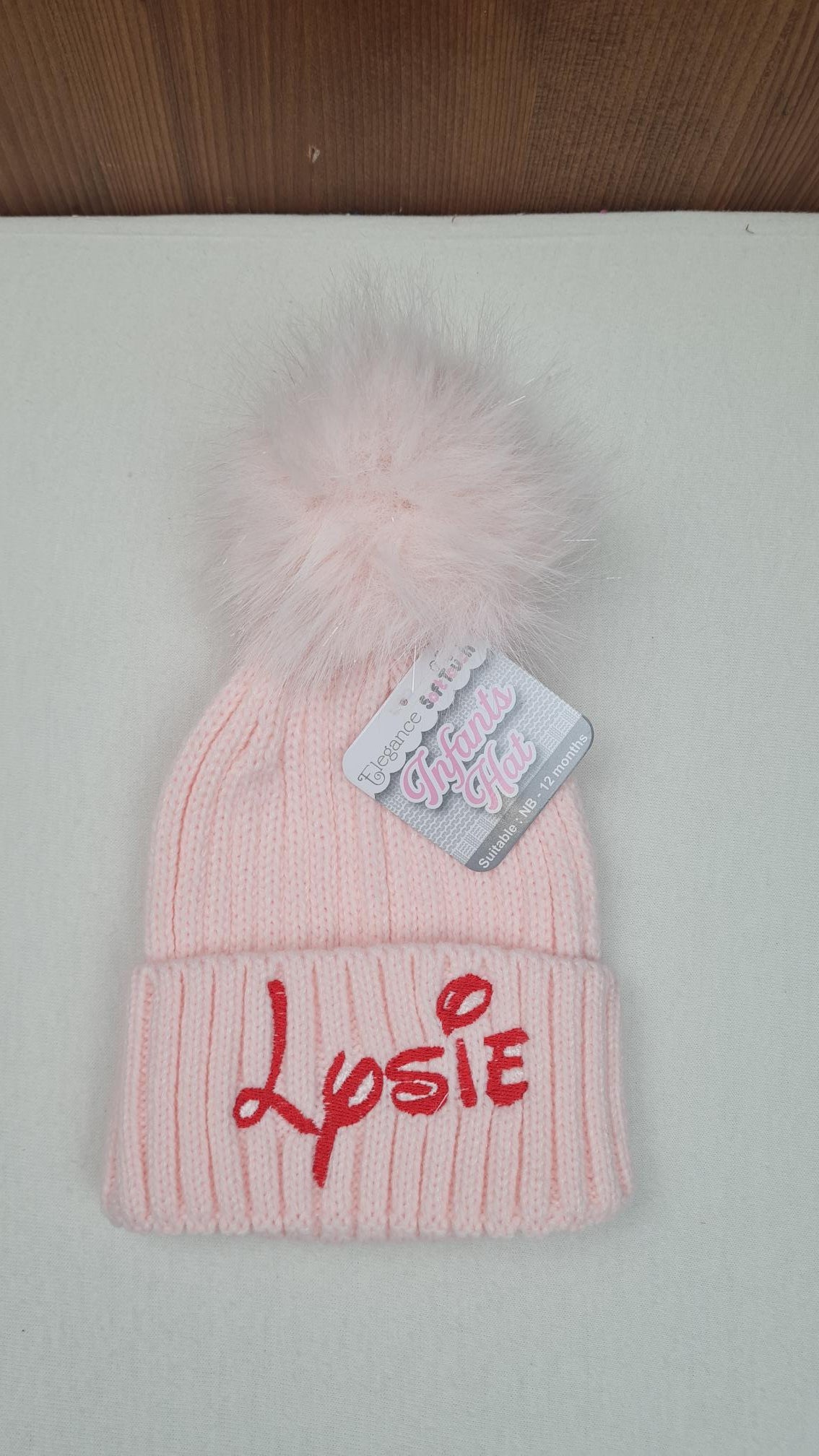 Bonnet Pompon Elégance Rose | 0 à 12 mois | Avec Prénom Brodé