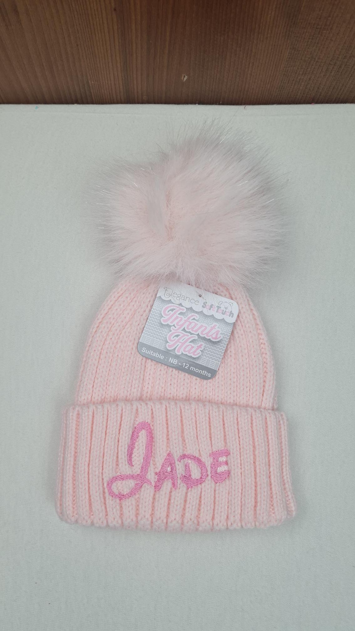 Bonnet Pompon Elégance Rose | 0 à 12 mois | Avec Prénom Brodé