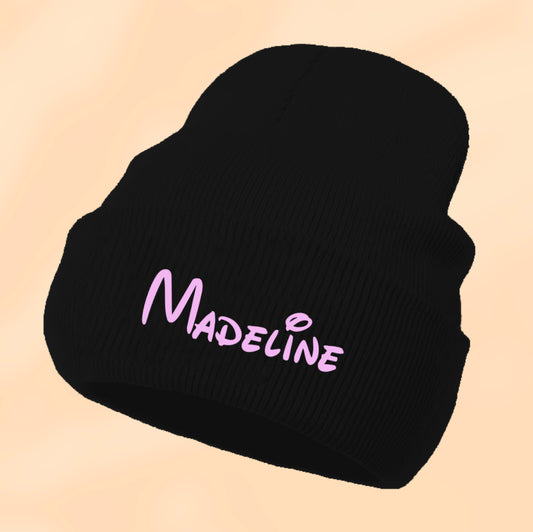 Bonnet Smile Noir Personnalisé Avec Prénom | Taille Unique