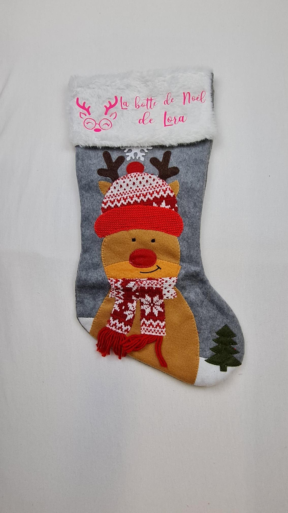 Botte de Noël Grise personnalisée | Wapiti | 47cm - Calincaline.be