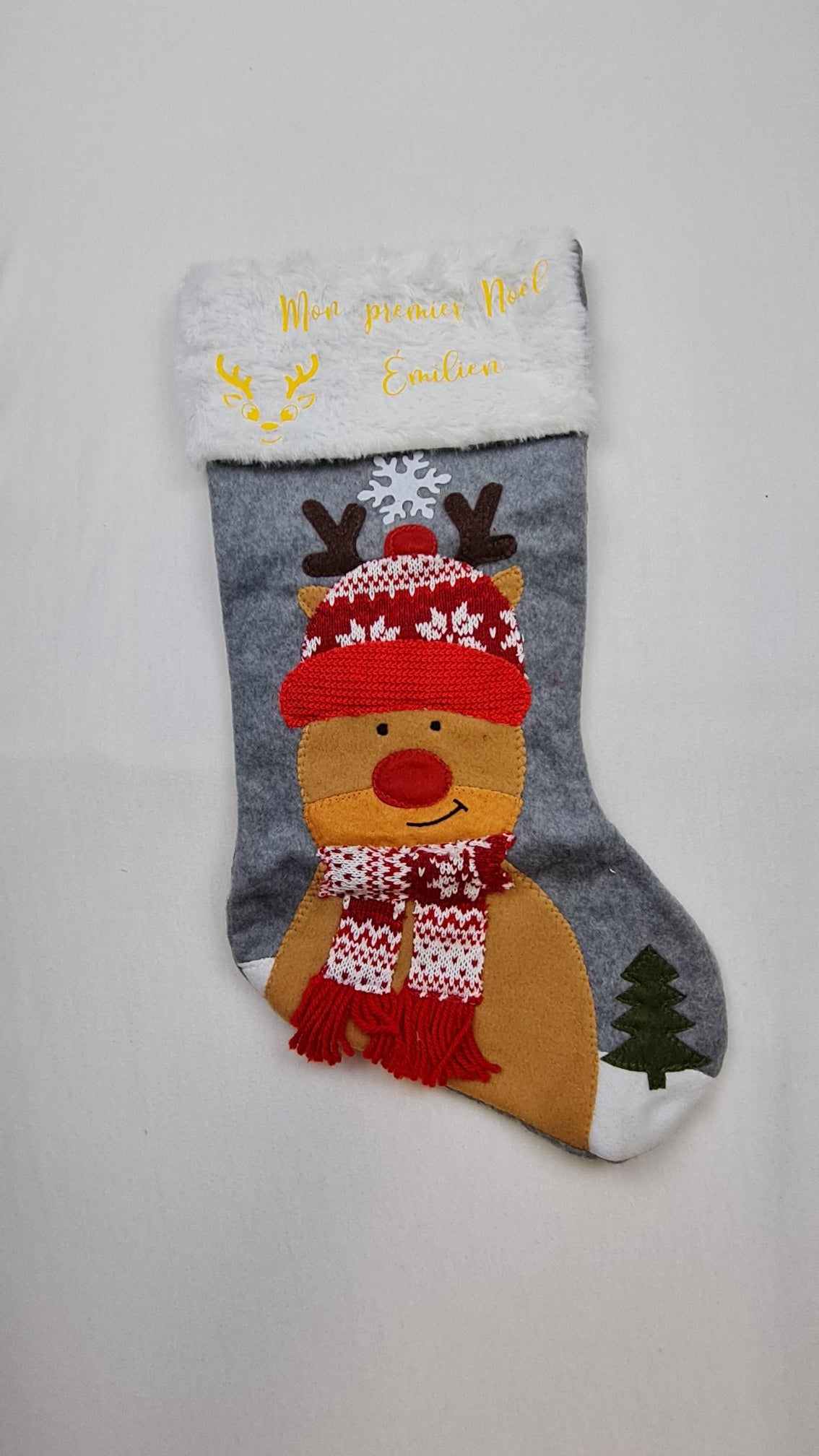 Botte de Noël Grise personnalisée | Wapiti | 47cm - Calincaline.be