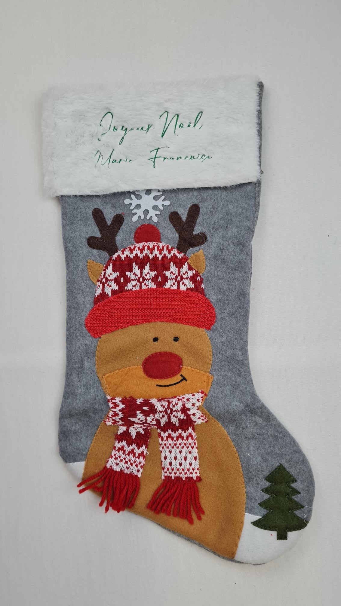 Botte de Noël Grise personnalisée | Wapiti | 47cm - Calincaline.be