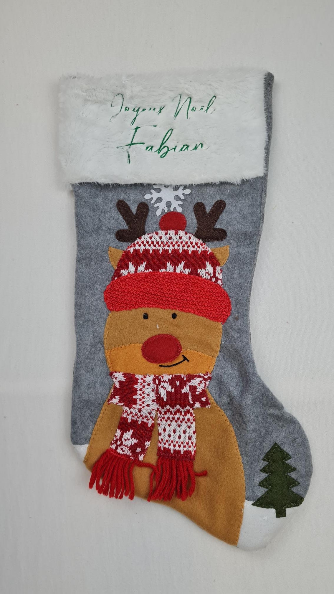 Botte de Noël Grise personnalisée | Wapiti | 47cm - Calincaline.be