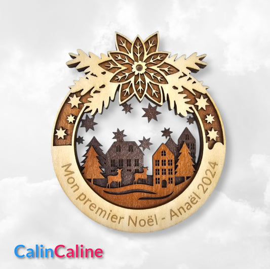Boule de Noël 2D En Bois 11cm | Décor Festif | Gravure Personnalisée
