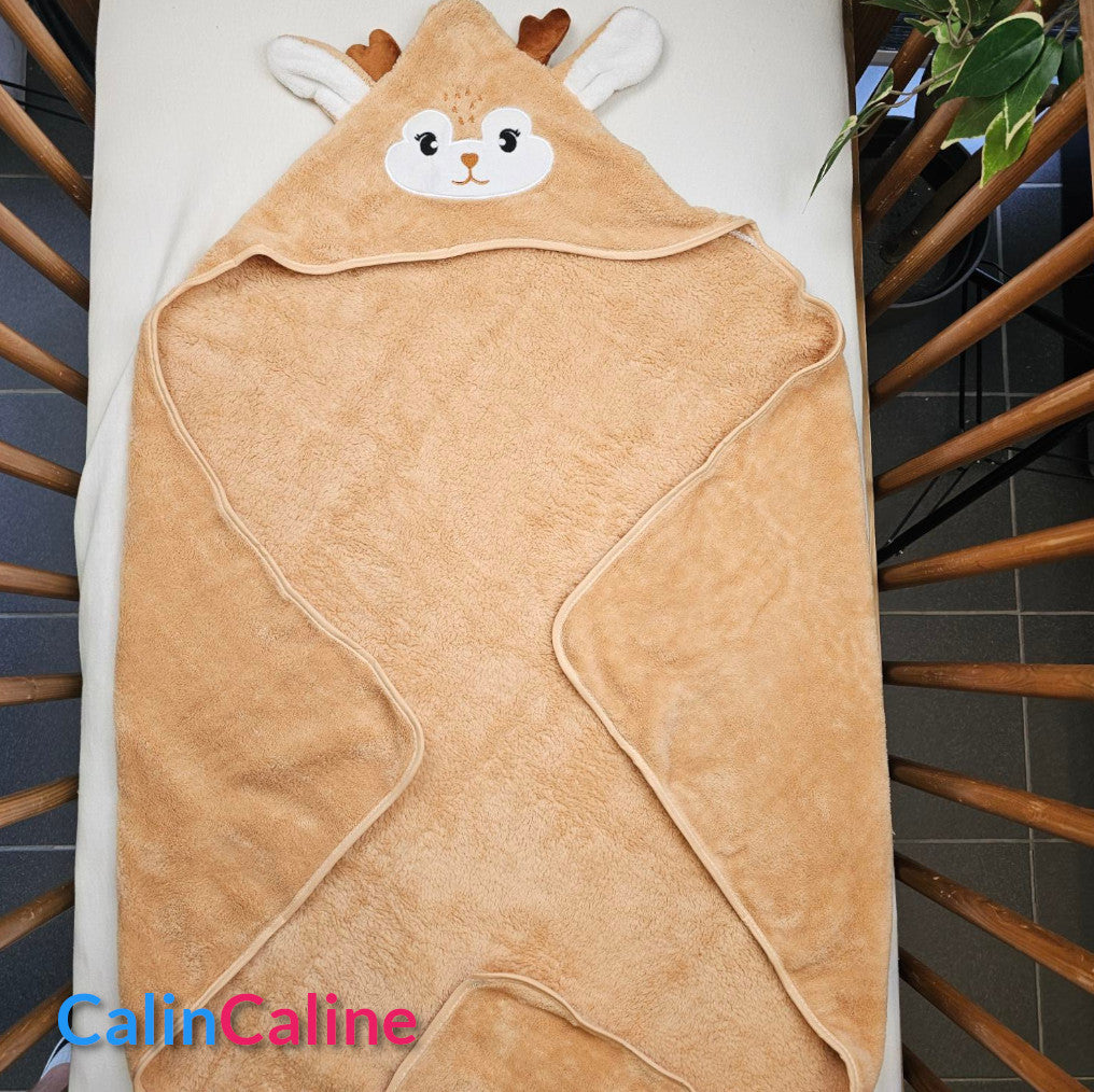 Cape de bain Cerf Camel 0-3 ans | 80cm x 80cm | Prénom Brodé