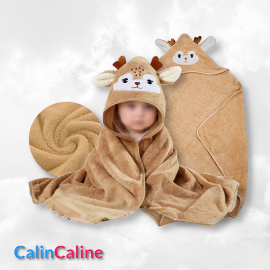 Cape de bain Cerf Camel 0-3 ans | 80cm x 80cm | Prénom Brodé