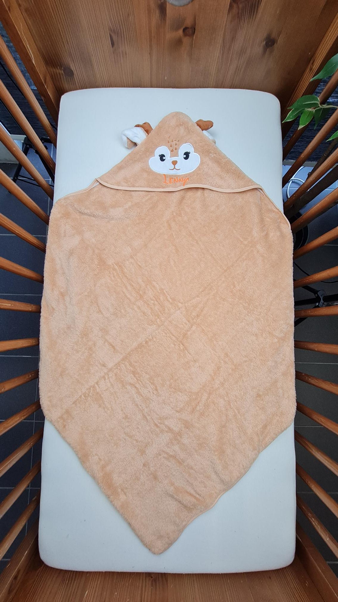 Cape de bain Cerf Camel 0-3 ans | 80cm x 80cm | Prénom Brodé