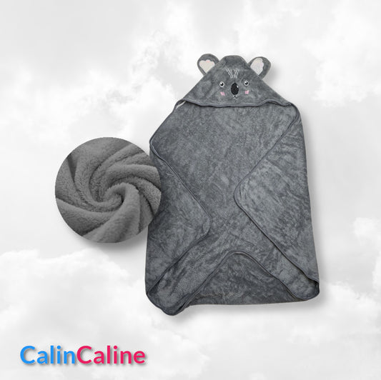 Cape de bain Koala Gris 0-3 ans | 80cm x 80cm | Prénom Brodé
