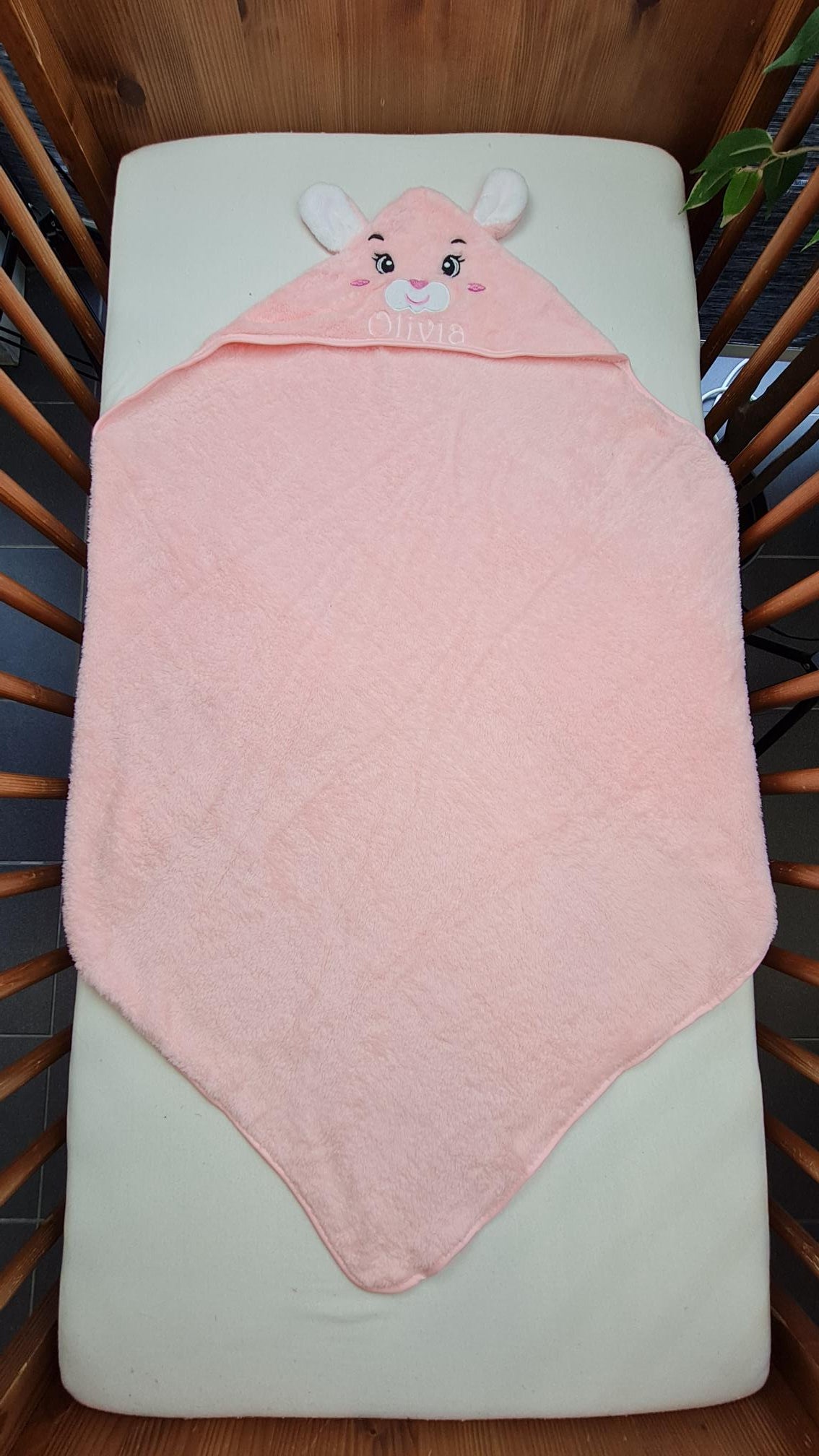 Cape de bain Lapinou Rose 0-3 ans | 80cm x 80cm | Prénom Brodé
