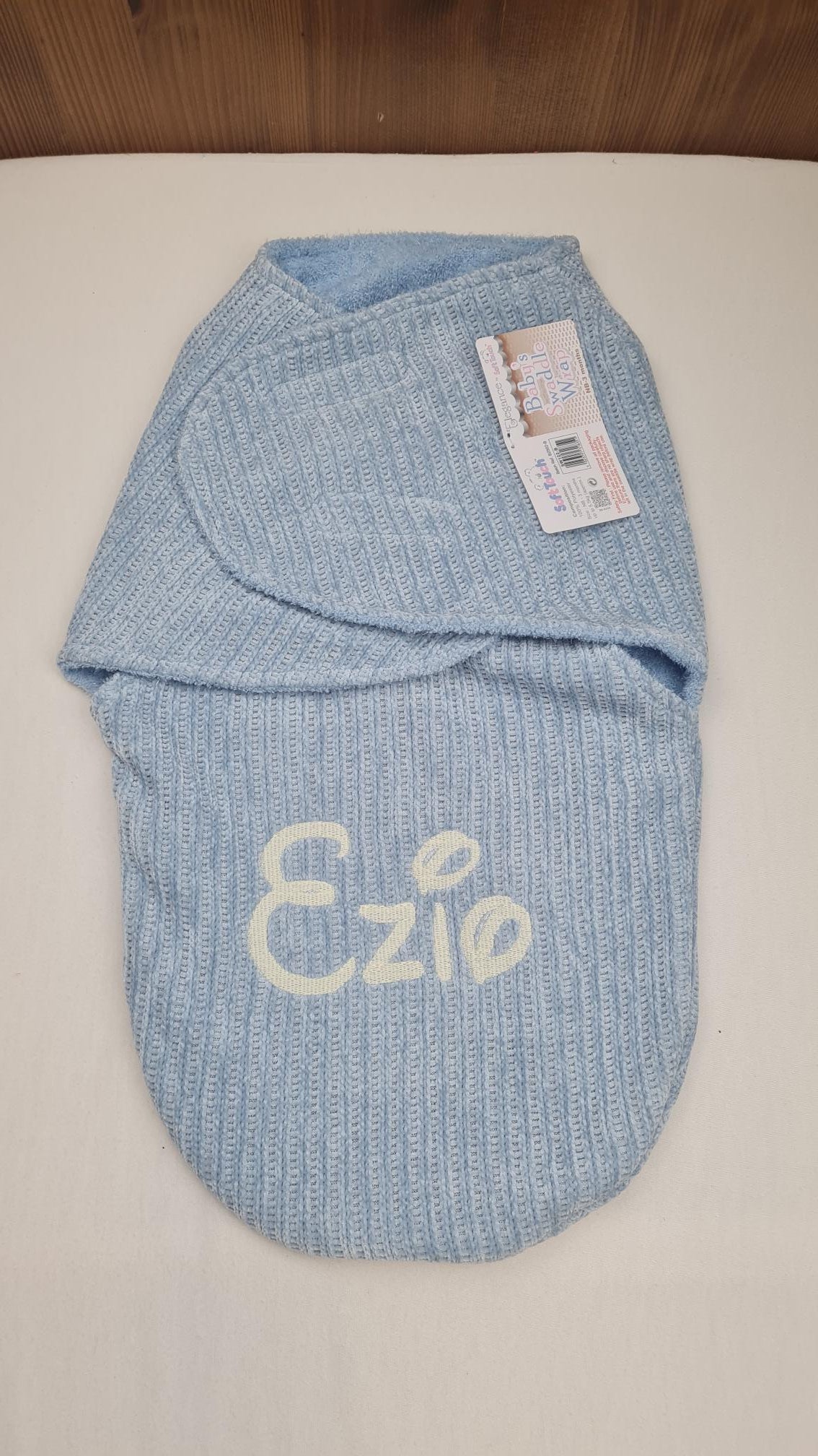 Couverture d'Emmaillotage Bébé | Bleu | 51cm x 30cm | Avec Prénom Brodé