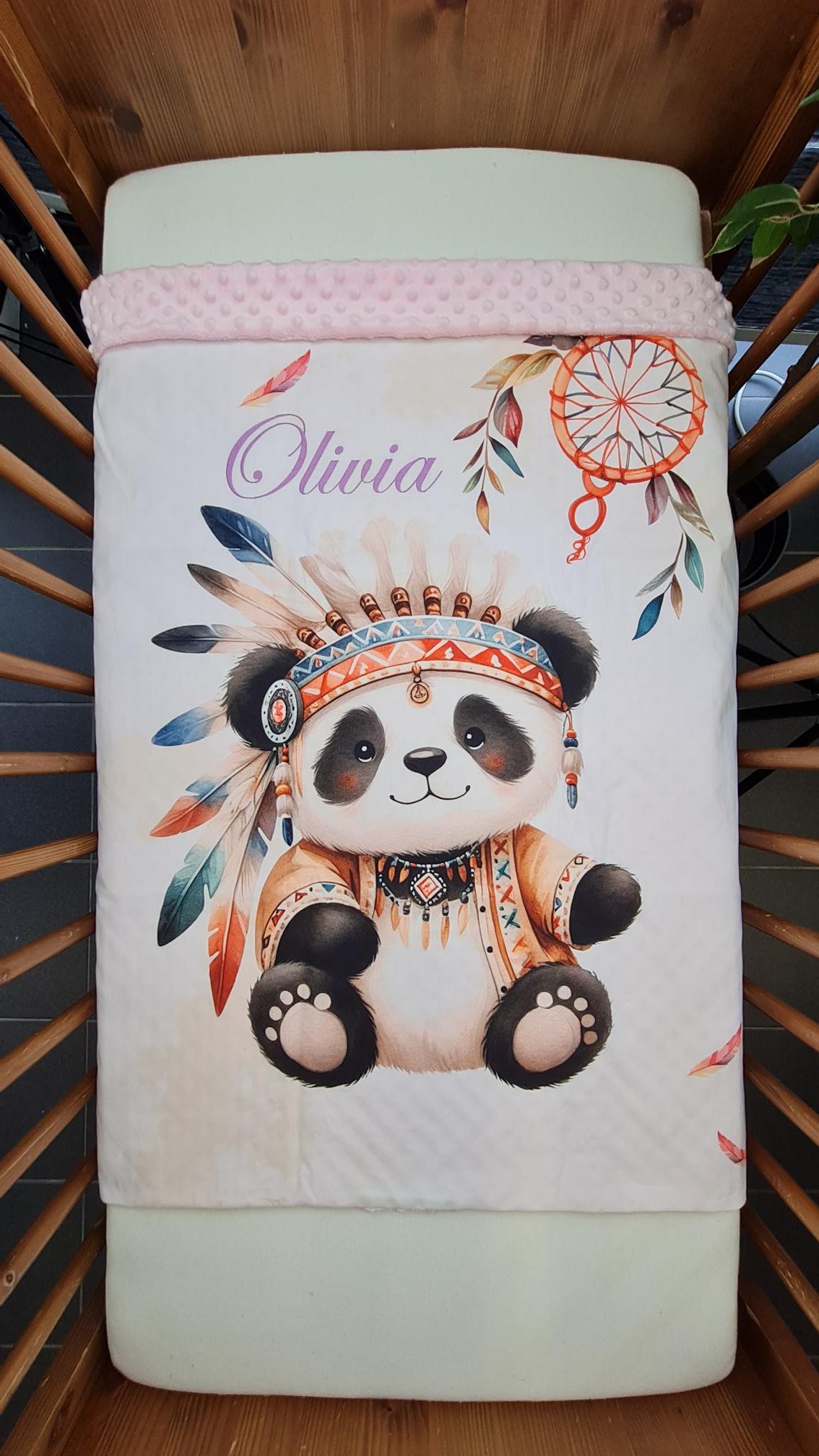 Couverture Plaid Bébé | Panda Boho Indien | 70cm x 95cm | A Personnaliser