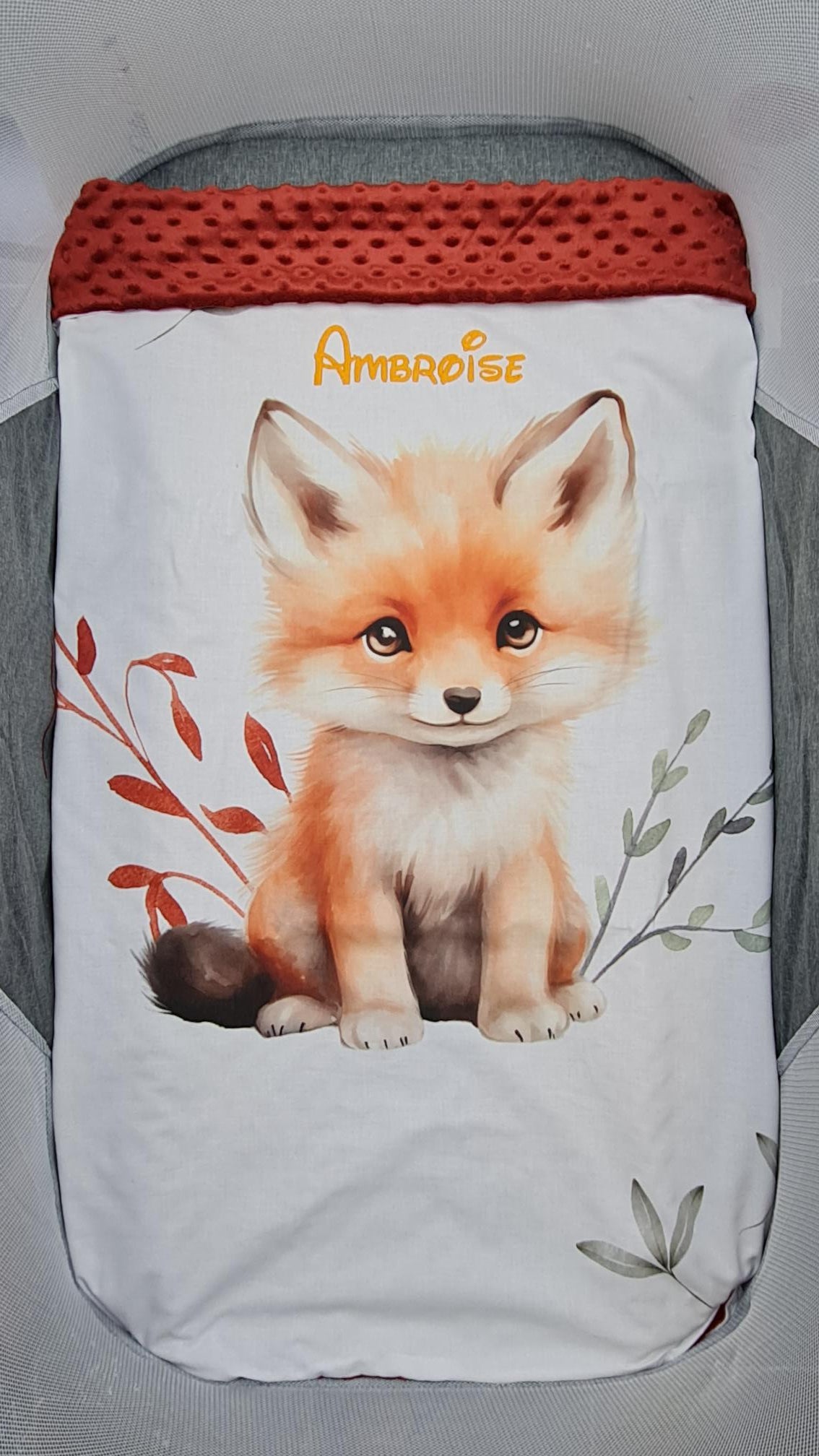 Couverture Plaid Renard Forêt | 70cm x 95cm | Couleur minky au choix