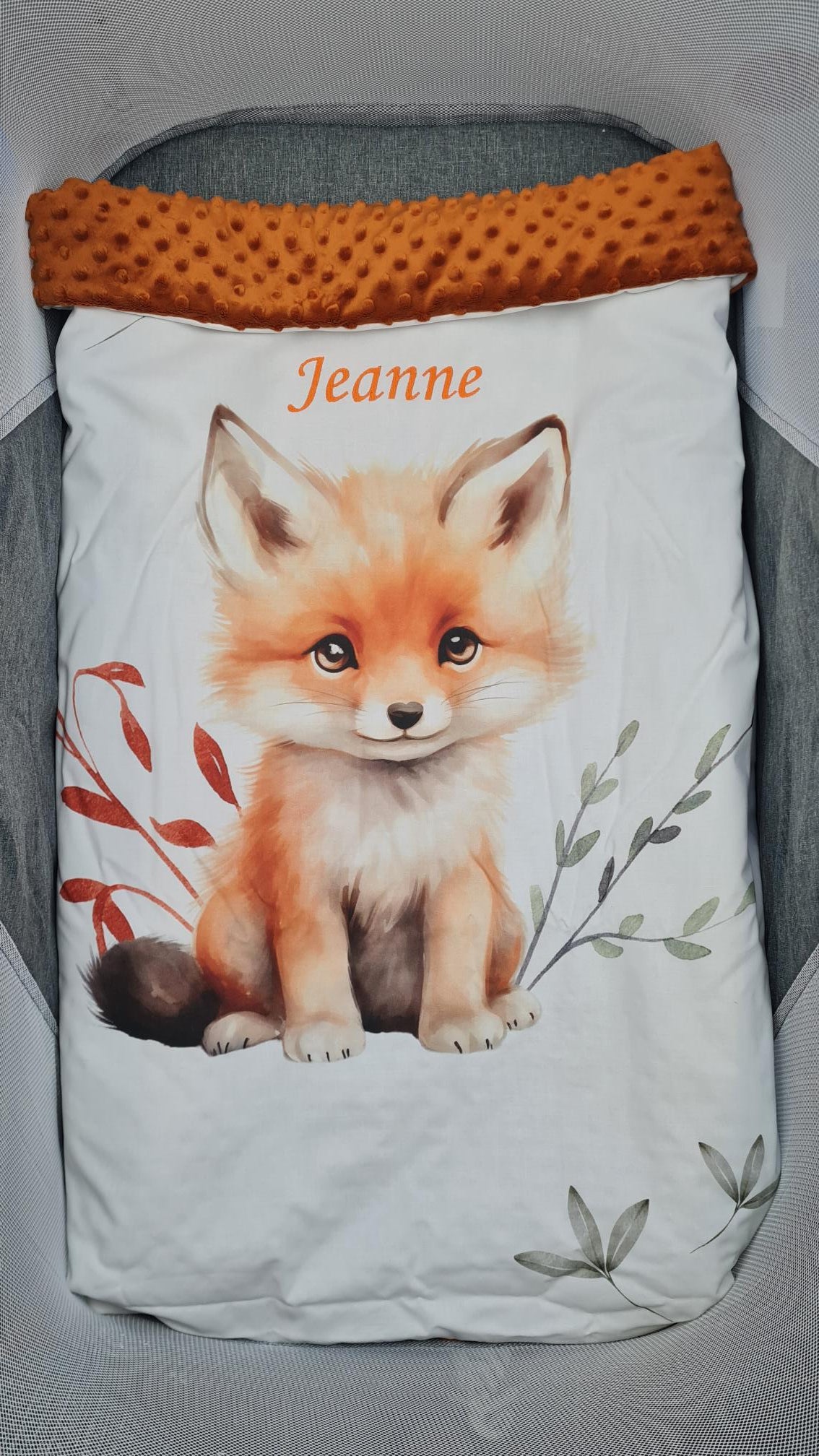 Couverture Plaid Renard Forêt | 70cm x 95cm | Couleur minky au choix