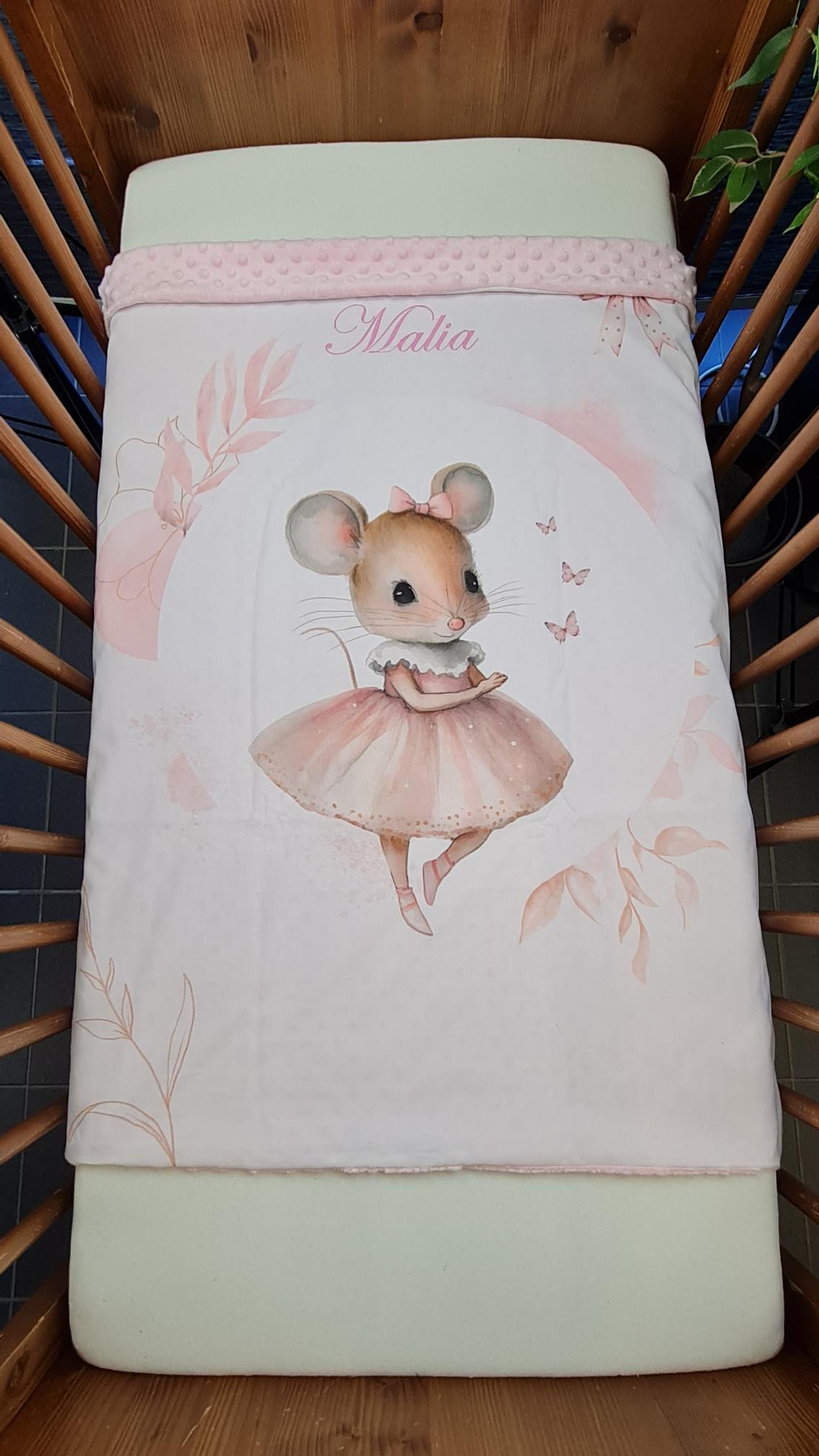 Couverture Plaid Souris Rose Poudré | 70cm x 95cm | Couleur minky au choix