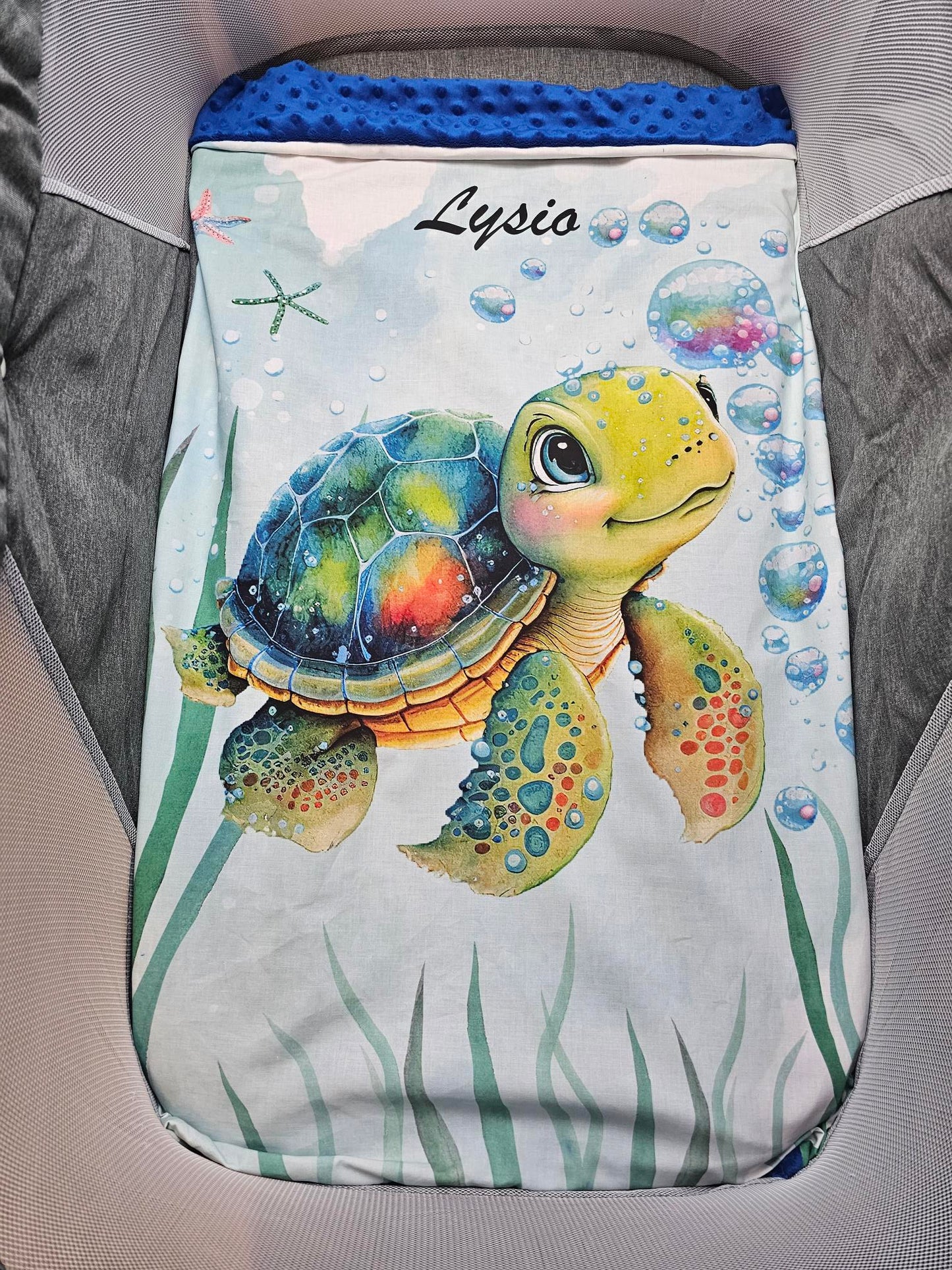 Couverture Plaid Tortue de Mer Garçon | 70cm x 95cm | Couleur minky au choix
