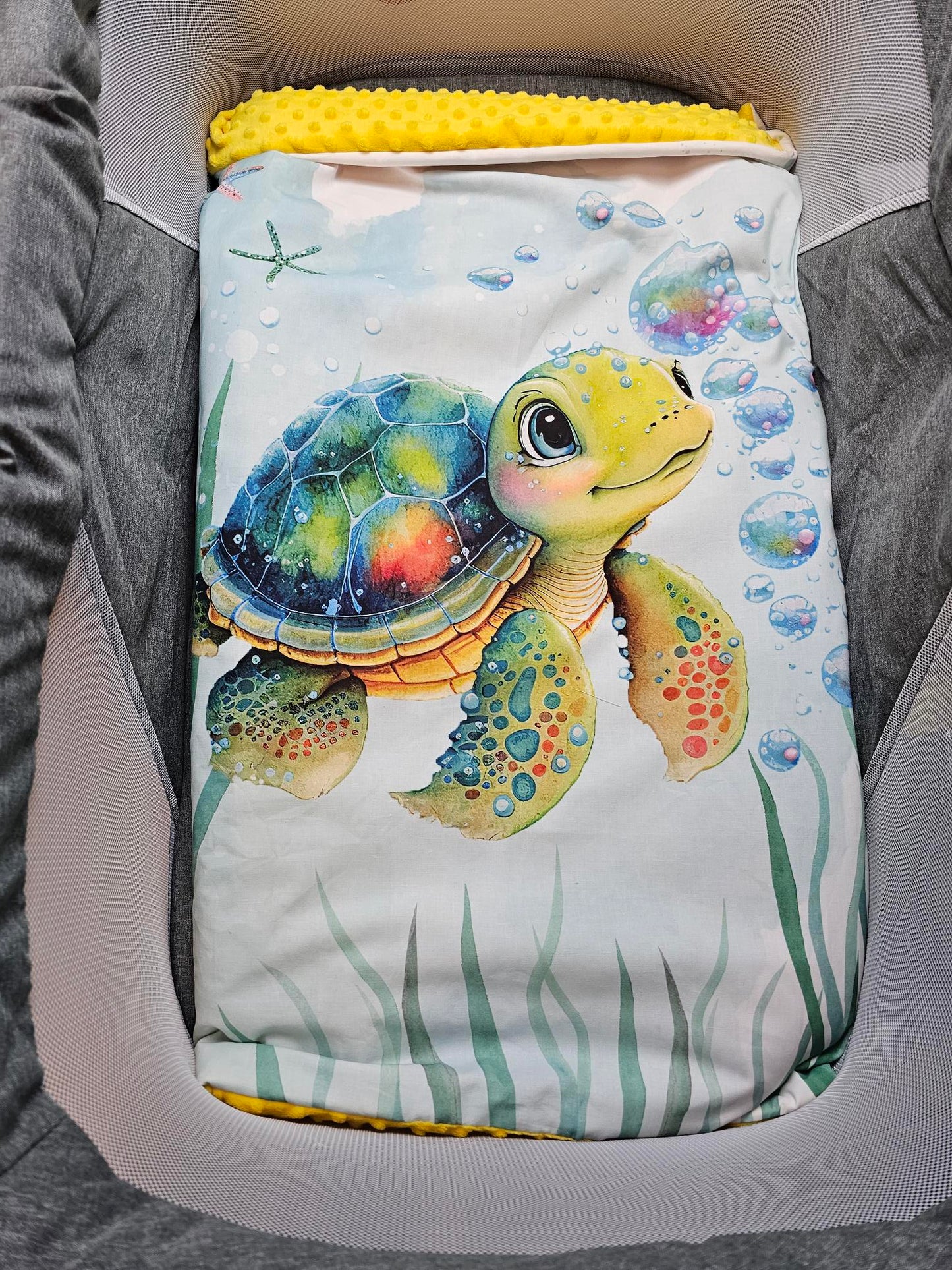 Couverture Plaid Tortue de Mer Garçon | 70cm x 95cm | Couleur minky au choix