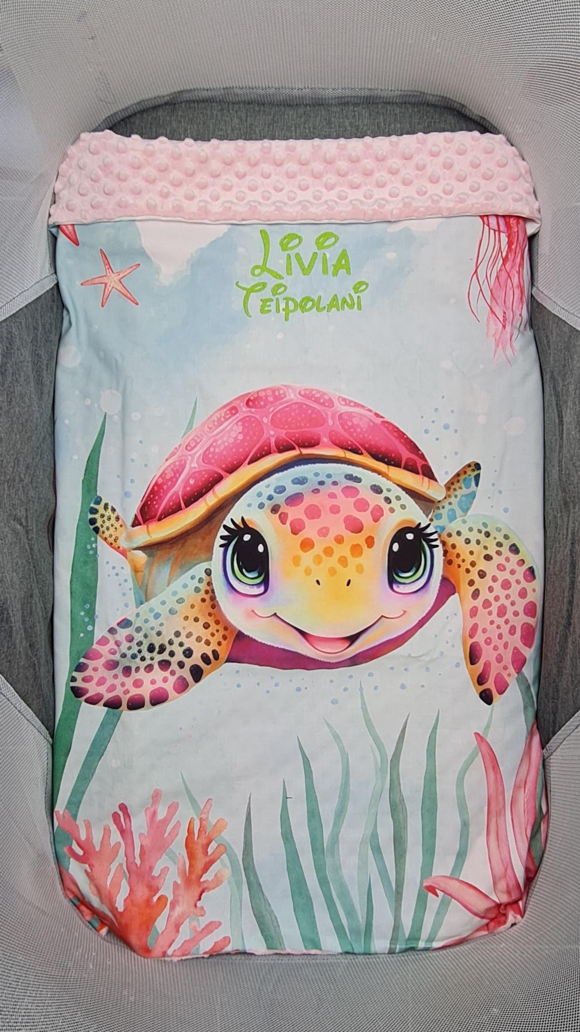 Couverture Plaid Tortue de Mer Rose | 70cm x 95cm | Couleur minky au choix - Calincaline.be