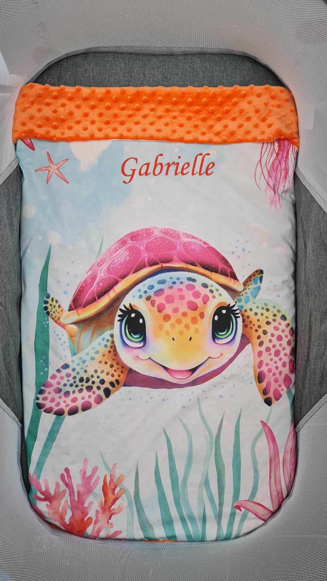 Couverture Plaid Tortue de Mer Rose | 70cm x 95cm | Couleur minky au choix - Calincaline.be